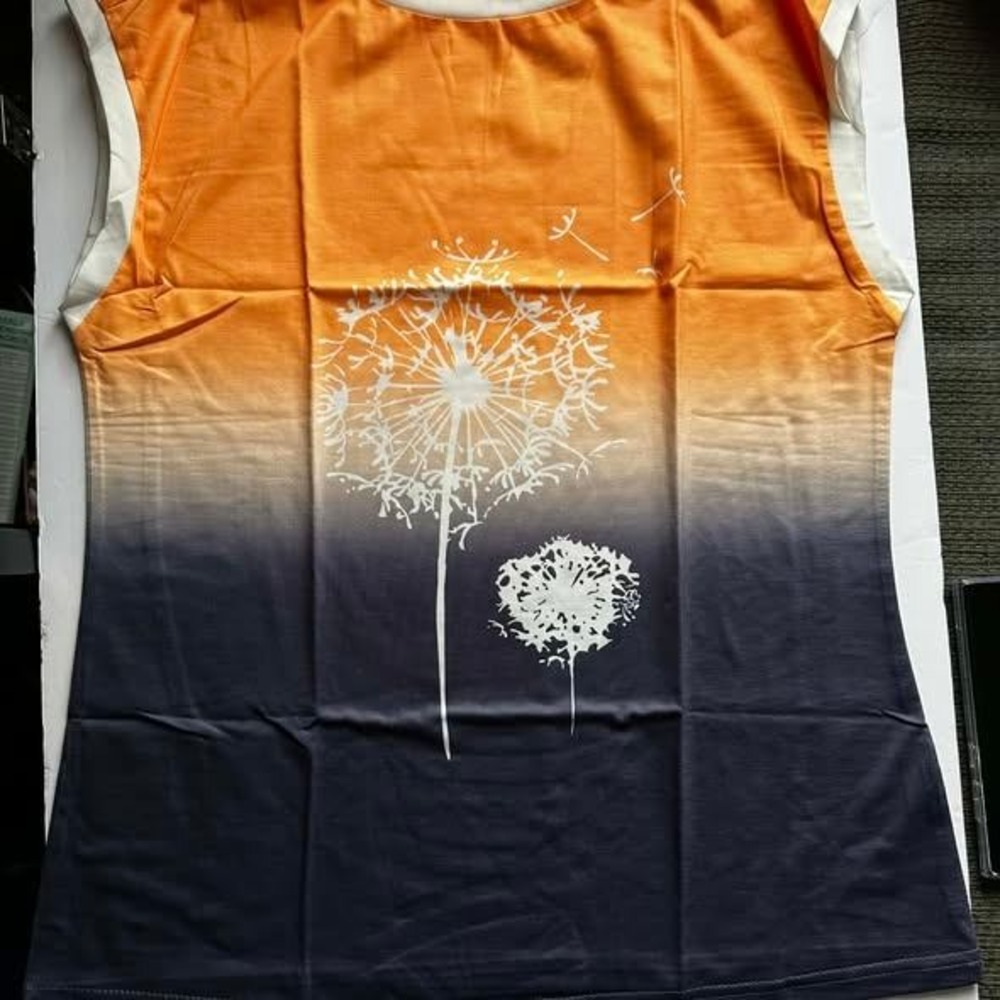 Disamer Womens Ombre Dandelion Graphic Sleeveless Top Orange Navy Blue Small